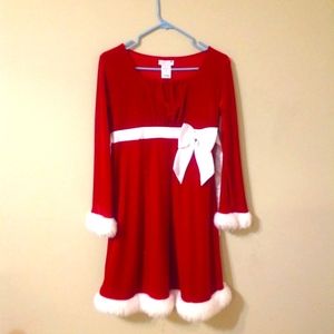 Ashley Ann Velour girls red Santa holiday dress with fur trim and sparkles